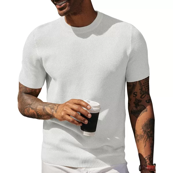 PJ PAUL JONES Men's T-Shirts Casual Knit Short Sleeve Crewneck Honeycomb Waffle Solid Knitted Pullover Tees