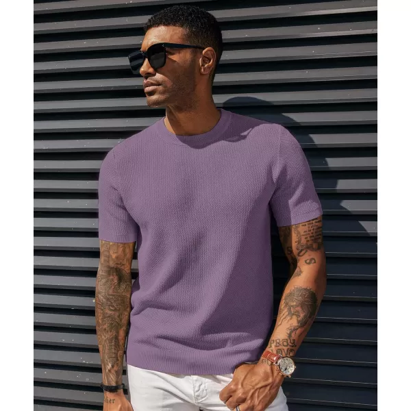 PJ PAUL JONES Men's T-Shirts Casual Knit Short Sleeve Crewneck Honeycomb Waffle Solid Knitted Pullover Tees