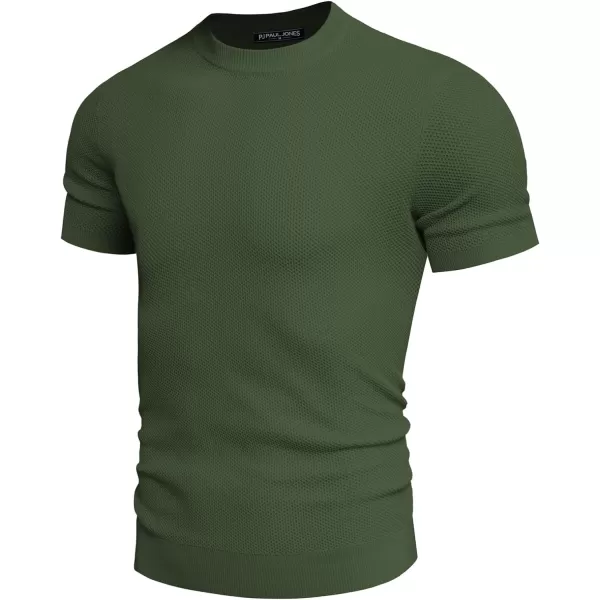 PJ PAUL JONES Men's T-Shirts Casual Knit Short Sleeve Crewneck Honeycomb Waffle Solid Knitted Pullover Tees