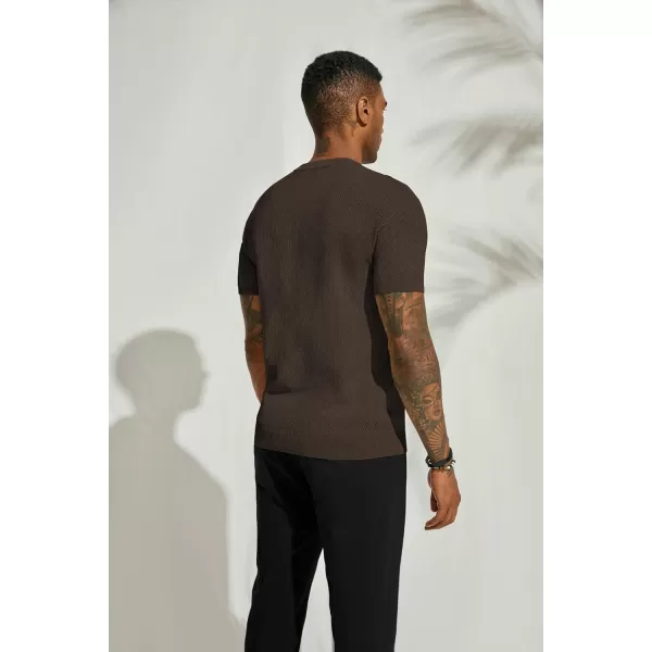 PJ PAUL JONES Men's T-Shirts Casual Knit Short Sleeve Crewneck Honeycomb Waffle Solid Knitted Pullover Tees