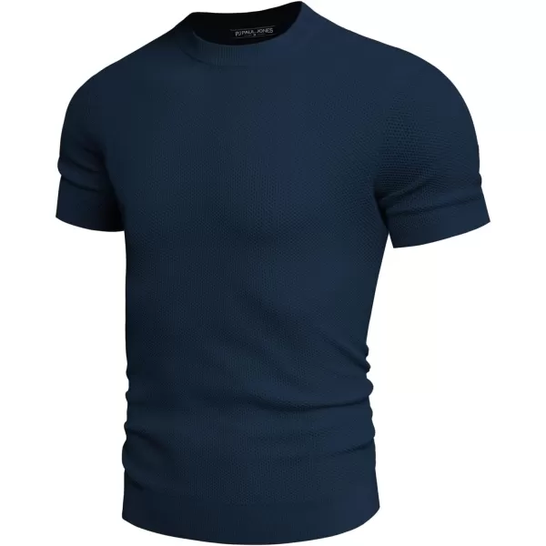 PJ PAUL JONES Men's T-Shirts Casual Knit Short Sleeve Crewneck Honeycomb Waffle Solid Knitted Pullover Tees