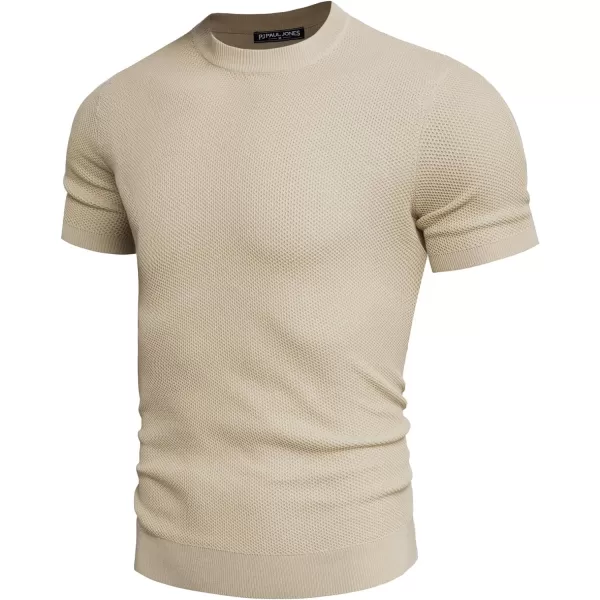 PJ PAUL JONES Men's T-Shirts Casual Knit Short Sleeve Crewneck Honeycomb Waffle Solid Knitted Pullover Tees