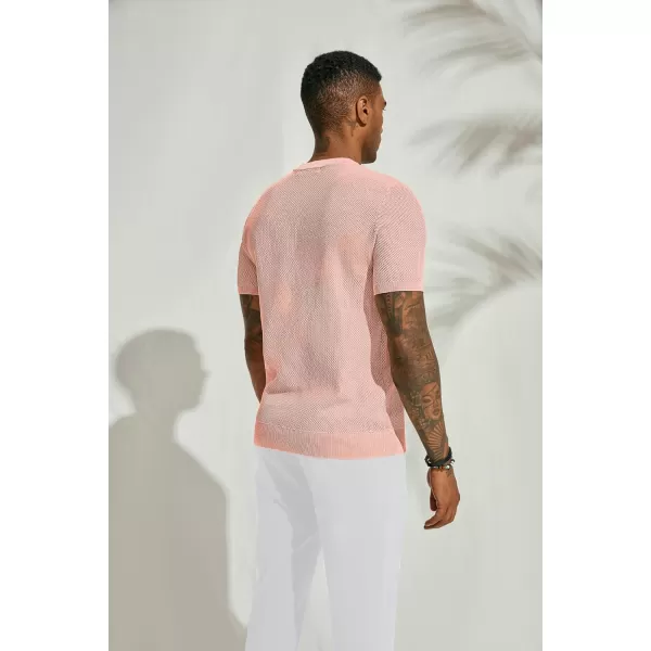 PJ PAUL JONES Men's T-Shirts Casual Knit Short Sleeve Crewneck Honeycomb Waffle Solid Knitted Pullover Tees