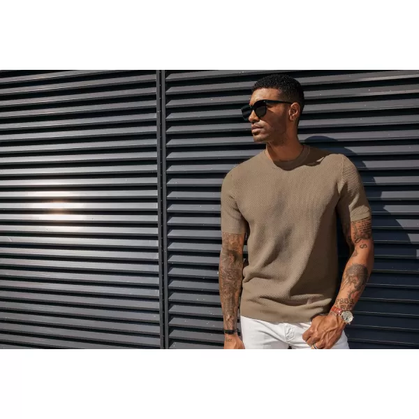 PJ PAUL JONES Men's T-Shirts Casual Knit Short Sleeve Crewneck Honeycomb Waffle Solid Knitted Pullover Tees