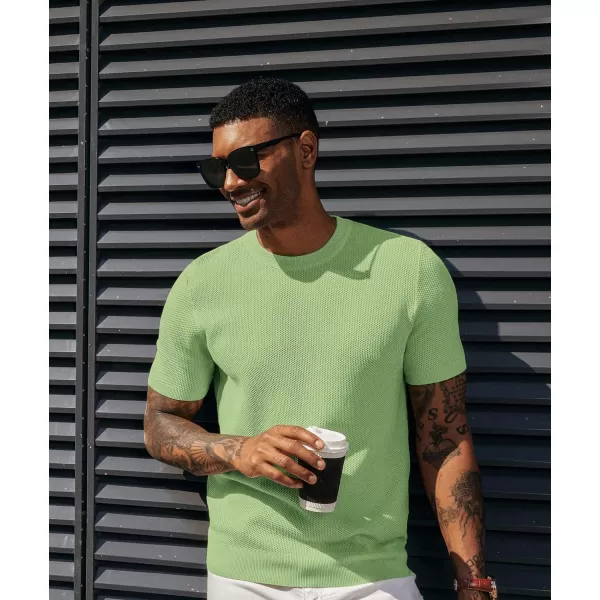 PJ PAUL JONES Men's T-Shirts Casual Knit Short Sleeve Crewneck Honeycomb Waffle Solid Knitted Pullover Tees