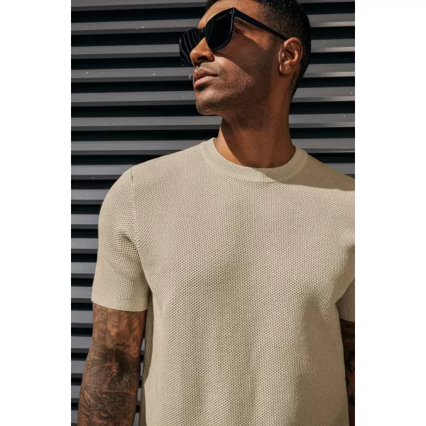 PJ PAUL JONES Men's T-Shirts Casual Knit Short Sleeve Crewneck Honeycomb Waffle Solid Knitted Pullover Tees