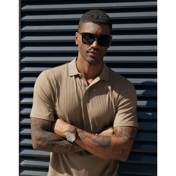 PJ PAUL JONES Mens Texture Polo Shirts Casual Wrinkle Free Elasticity Short Sleeve Knit Golf Shirt Tops