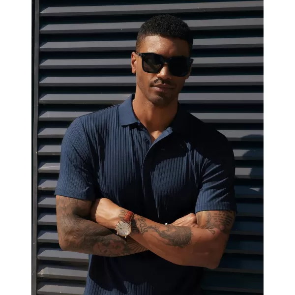 PJ PAUL JONES Mens Texture Polo Shirts Casual Wrinkle Free Elasticity Short Sleeve Knit Golf Shirt Tops