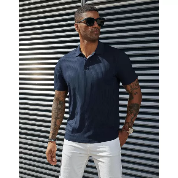 PJ PAUL JONES Mens Texture Polo Shirts Casual Wrinkle Free Elasticity Short Sleeve Knit Golf Shirt Tops