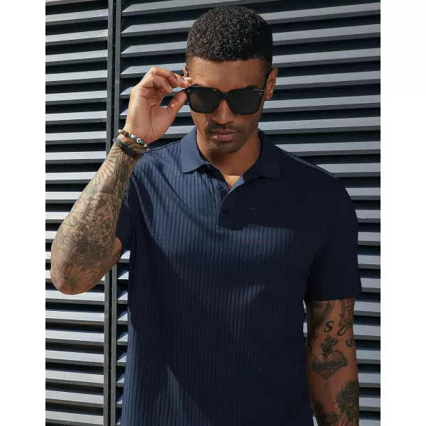 PJ PAUL JONES Mens Texture Polo Shirts Casual Wrinkle Free Elasticity Short Sleeve Knit Golf Shirt Tops
