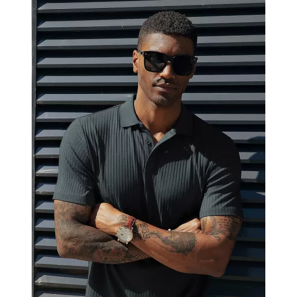 PJ PAUL JONES Mens Texture Polo Shirts Casual Wrinkle Free Elasticity Short Sleeve Knit Golf Shirt Tops