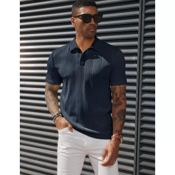 PJ PAUL JONES Mens Textured Knit Polo Shirts Regular Fit Stretchy Golf Shirts