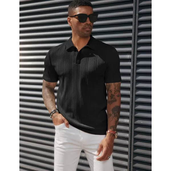 PJ PAUL JONES Mens Textured Knit Polo Shirts Regular Fit Stretchy Golf Shirts