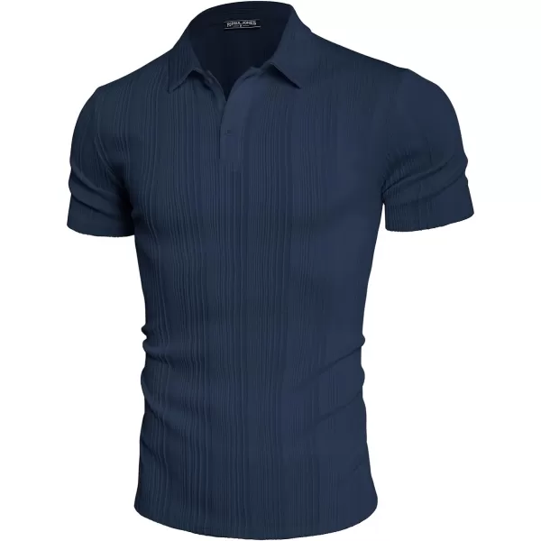 PJ PAUL JONES Mens Textured Knit Polo Shirts Regular Fit Stretchy Golf Shirts