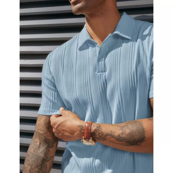 PJ PAUL JONES Mens Textured Knit Polo Shirts Regular Fit Stretchy Golf Shirts