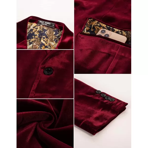 PJ PAUL JONES Mens Velvet Blazer Two Button Solid Slim Fit Blazer Sport Coat for Dinner Prom Wedding