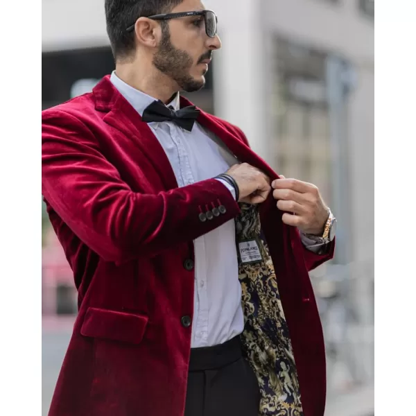 PJ PAUL JONES Mens Velvet Blazer Two Button Solid Slim Fit Blazer Sport Coat for Dinner Prom Wedding