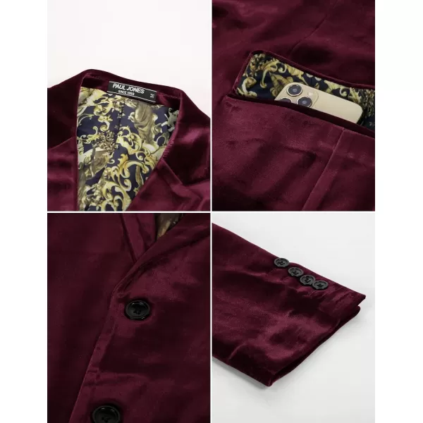 PJ PAUL JONES Mens Velvet Blazer Two Button Solid Slim Fit Blazer Sport Coat for Dinner Prom Wedding