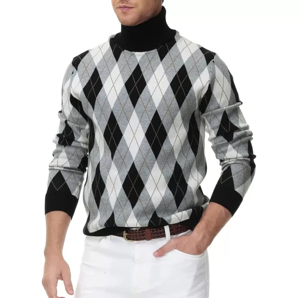 PJ PAUL JONES Men's Vintage Argyle Turtlenecks Sweater Thermal Knitted Pullover