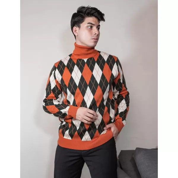 PJ PAUL JONES Men's Vintage Argyle Turtlenecks Sweater Thermal Knitted Pullover