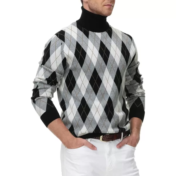 PJ PAUL JONES Men's Vintage Argyle Turtlenecks Sweater Thermal Knitted Pullover