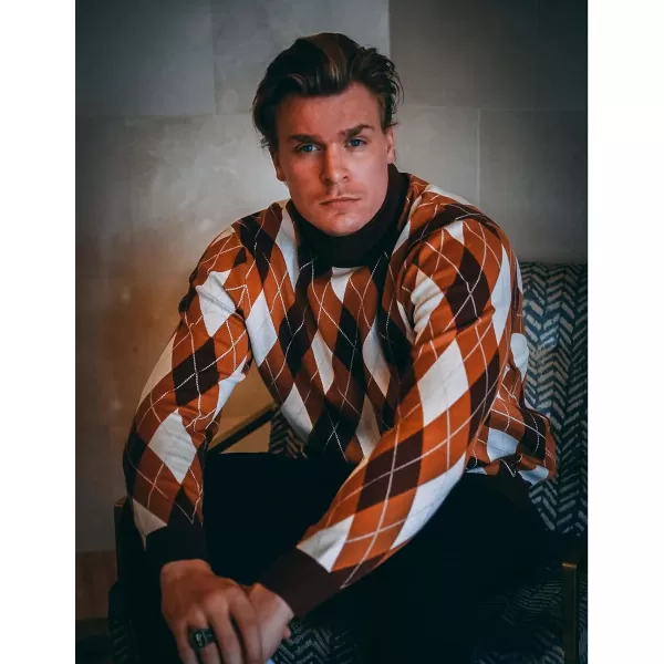 PJ PAUL JONES Men's Vintage Argyle Turtlenecks Sweater Thermal Knitted Pullover