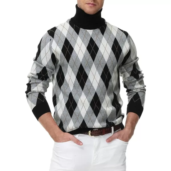 PJ PAUL JONES Men's Vintage Argyle Turtlenecks Sweater Thermal Knitted Pullover