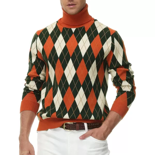 PJ PAUL JONES Men's Vintage Argyle Turtlenecks Sweater Thermal Knitted Pullover