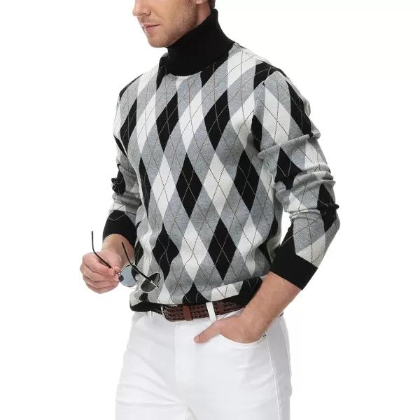 PJ PAUL JONES Men's Vintage Argyle Turtlenecks Sweater Thermal Knitted Pullover