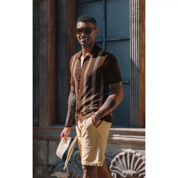 PJ PAUL JONES Men's Vintage Polo Shirt Geometric Patterns Stripe Knit Casual Button Down Shirts