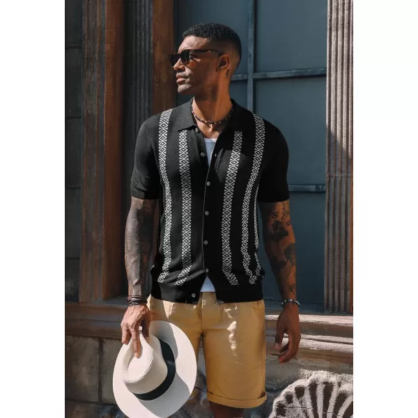 PJ PAUL JONES Men's Vintage Polo Shirt Geometric Patterns Stripe Knit Casual Button Down Shirts