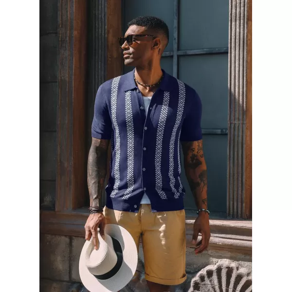 PJ PAUL JONES Men's Vintage Polo Shirt Geometric Patterns Stripe Knit Casual Button Down Shirts