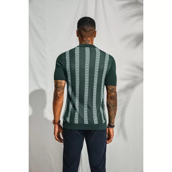 PJ PAUL JONES Men's Vintage Polo Shirt Geometric Patterns Stripe Knit Casual Button Down Shirts