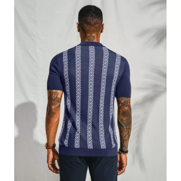 PJ PAUL JONES Men's Vintage Polo Shirt Geometric Patterns Stripe Knit Casual Button Down Shirts