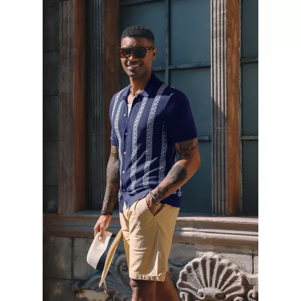 PJ PAUL JONES Men's Vintage Polo Shirt Geometric Patterns Stripe Knit Casual Button Down Shirts