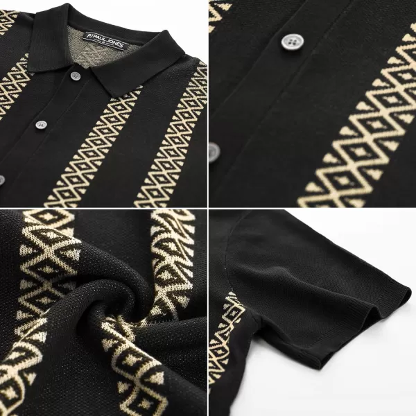 PJ PAUL JONES Men's Vintage Polo Shirt Geometric Patterns Stripe Knit Casual Button Down Shirts