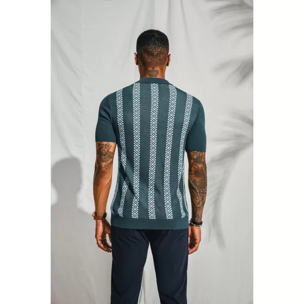 PJ PAUL JONES Men's Vintage Polo Shirt Geometric Patterns Stripe Knit Casual Button Down Shirts