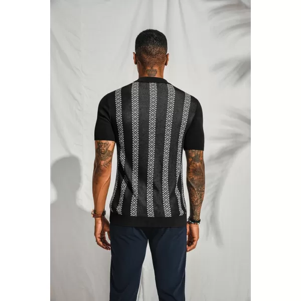 PJ PAUL JONES Men's Vintage Polo Shirt Geometric Patterns Stripe Knit Casual Button Down Shirts