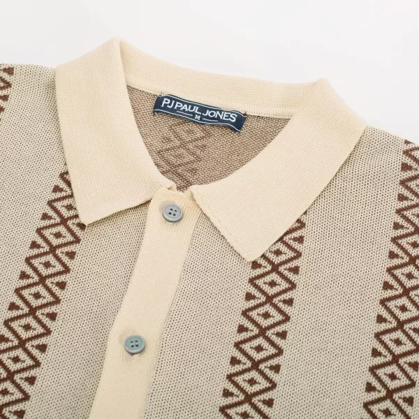 PJ PAUL JONES Men's Vintage Polo Shirt Geometric Patterns Stripe Knit Casual Button Down Shirts