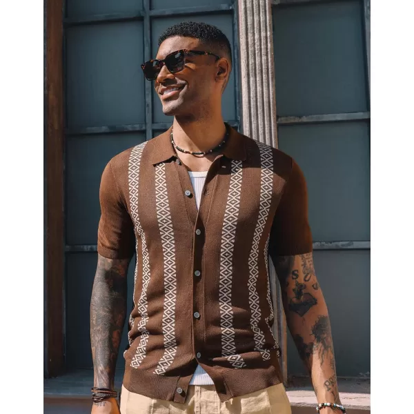 PJ PAUL JONES Men's Vintage Polo Shirt Geometric Patterns Stripe Knit Casual Button Down Shirts