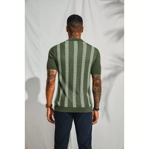 PJ PAUL JONES Men's Vintage Polo Shirt Geometric Patterns Stripe Knit Casual Button Down Shirts