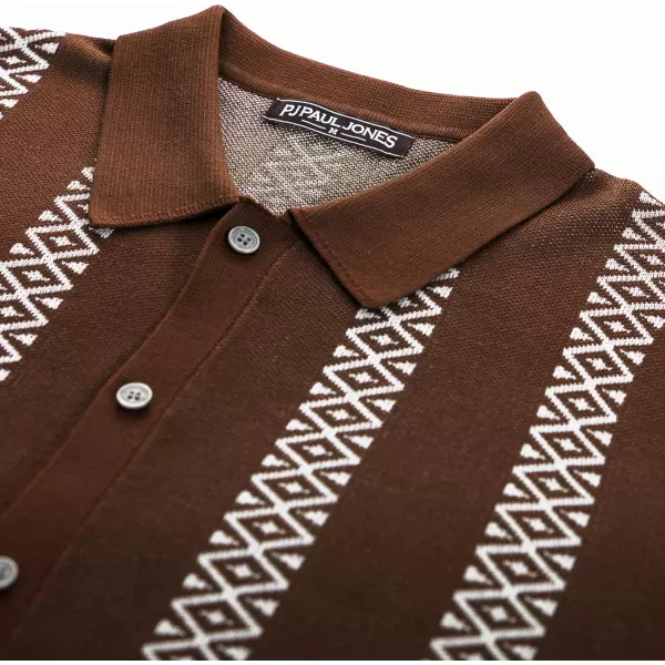 PJ PAUL JONES Men's Vintage Polo Shirt Geometric Patterns Stripe Knit Casual Button Down Shirts