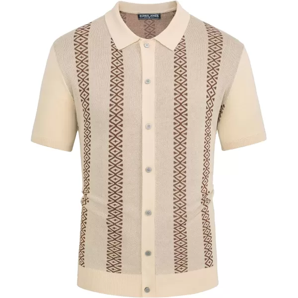 PJ PAUL JONES Men's Vintage Polo Shirt Geometric Patterns Stripe Knit Casual Button Down Shirts