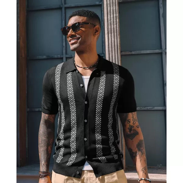 PJ PAUL JONES Men's Vintage Polo Shirt Geometric Patterns Stripe Knit Casual Button Down Shirts