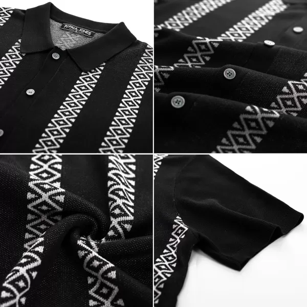 PJ PAUL JONES Men's Vintage Polo Shirt Geometric Patterns Stripe Knit Casual Button Down Shirts