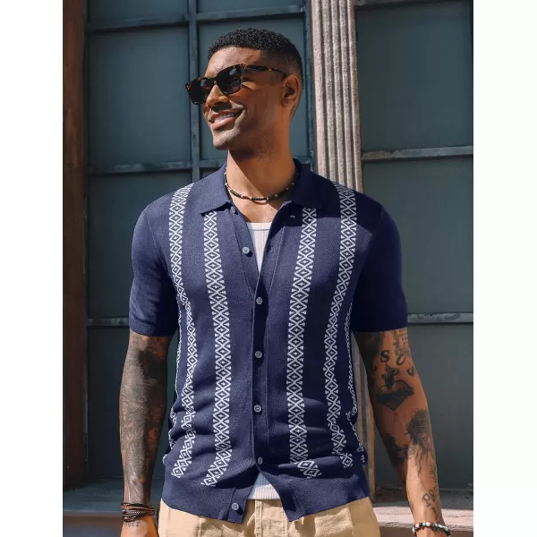 PJ PAUL JONES Men's Vintage Polo Shirt Geometric Patterns Stripe Knit Casual Button Down Shirts