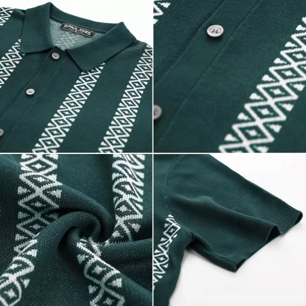 PJ PAUL JONES Men's Vintage Polo Shirt Geometric Patterns Stripe Knit Casual Button Down Shirts