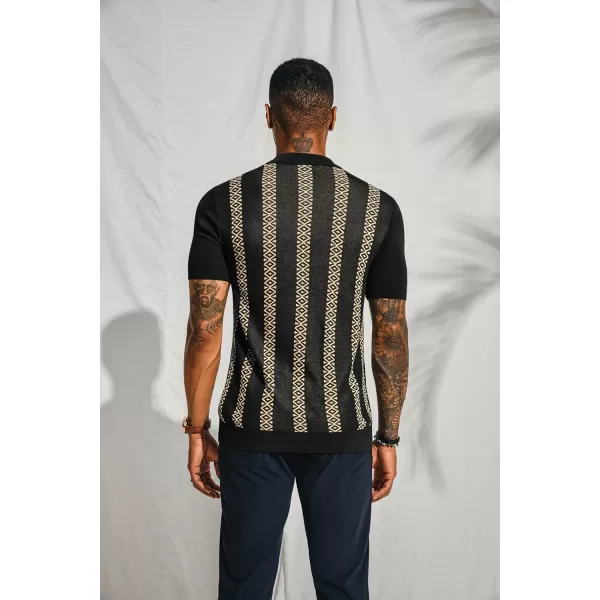 PJ PAUL JONES Men's Vintage Polo Shirt Geometric Patterns Stripe Knit Casual Button Down Shirts