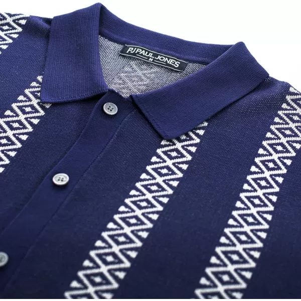 PJ PAUL JONES Men's Vintage Polo Shirt Geometric Patterns Stripe Knit Casual Button Down Shirts