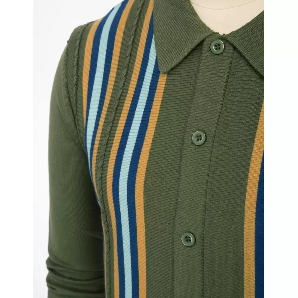 PJ PAUL JONES Mens Vintage Polo Shirt Striped Knit Long Sleeve Button Down Cardigan Sweater